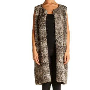 COCOGIA longline cardigan vest multi color brown blue tan mohair wool medium